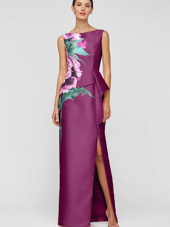 Kay Unger Dresses & Skirts - Kay Unger Mulberry Purple Luciana Placed Floral Mikado Column Gown